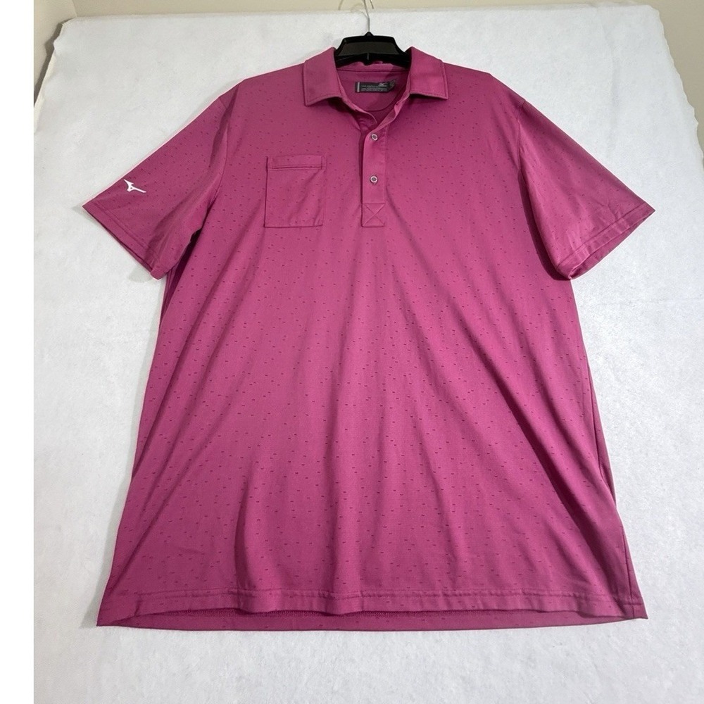 Mizuno Golf Mens Polo Shirt Short Sleeve Pink Textured Performance XL